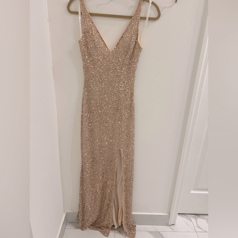 Elegant Blush Sequin Evening Gown